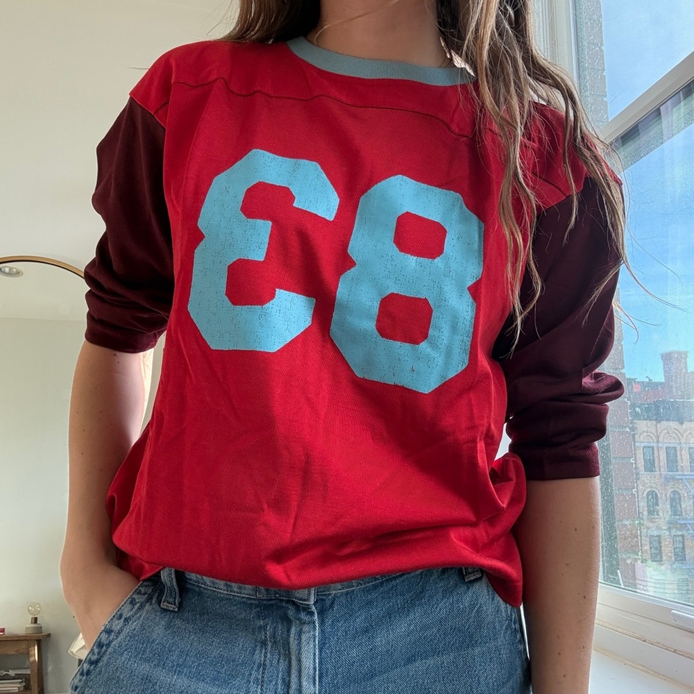Madewell Red and Light Blue '83 Raglan Sleeve Top